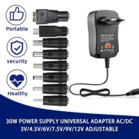 30W Power Supply Universal Adapter Adjustable AC To DC 3V/4.5V/6V/7.5V/9V/12V 1.5A Universal Charger Adapter EU/UK