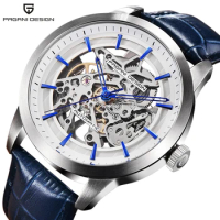PAGANI DESIGN Brand Fashion Leather Gold Watch Men Automatic Mechanical Skeleton Waterproof Watches Relogio Masculino Box