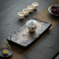 日式復古干泡臺茶盤家用陽臺小型瀝水排水托盤陶瓷茶海儲水式茶臺