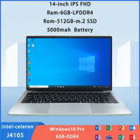 Ram 6GB LPDDR4 14inch IPS Laptop 128/256/512GB/1TB M.2SSD Intel Celeron J4105 Quad-Core Windows10 Pro Business Computer 5G Wifi