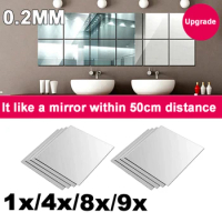 Upgrade: 0.2mm thickness-1/4/8/9/10Pcs 15x15cm Mirror Tiles Wall Sticker Square Self Adhesive Stick On DIY Home Decoration