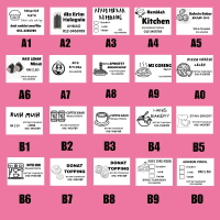 Sticker Makanan Vendor Hitam Putih 4x3cm Versi Bajet Pilihan Design A1 hingga B0 untuk Notebooks Off