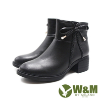 W&amp;M(女)日系氣質編織切口低跟女靴 女鞋－黑色(另有杏色)