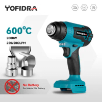 2000W Electric Heat Gun for Makita 18V Battery Cordless Handheld Hot Air Gun with 3 Nozzles Industrial Home Hair Dryer