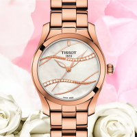 TISSOT天梭 官方授權 T-WAVE優雅真鑽玫瑰金腕錶 禮物推薦 畢業禮物 30mm/T1122103311100