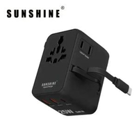 陽光 - PD25W GaNIII QC3.0 ApexCharge快充通用旅行轉插 3Ports 1C2A+內置伸縮USB-C充電線 英國 美國 歐洲 日本 澳洲插座 適用於iPhone 17 TR