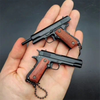 1:3 Solid Wood Handle Black 1911 Metal Keychain Model Toy Gun Miniature Alloy Pistol Collection Toy Gift Pendant