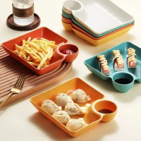 2 Reusable and Durable White Partition Plates for Dipping in Tomato Sauce, Vinegar, and Other Sauce