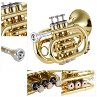 ammoon Mini Pocket Trumpet Bb Flat Brass Wind Instrument Mouthpiece Gloves Cleaning Cloth