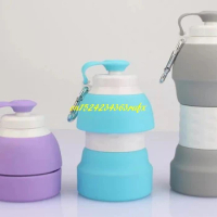 20pcs 580ML Collapsible Silicone Water Bottle Silicone Folding Kettle Outdoor Sport Water Bottle Camping Travel Bottle with hook