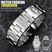 22mm 23mm Stainless Steel Watchband for MIDO MULTIFORT M005.430 M005 High Quality Silver Solid Metal Watch Strap Mens