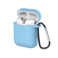 【General】AirPods 保護套 保護殼 無線藍牙耳機充電矽膠收納盒- 天藍(有掛勾)