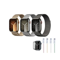 60W編織保貼組【Apple】Apple Watch S9 LTE 41mm(不鏽鋼錶殼搭配米蘭式錶環)