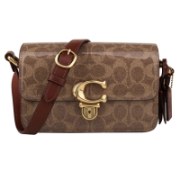 【COACH】STUDIO 19金屬C 防刮LOGO皮革肩斜背包(卡其)
