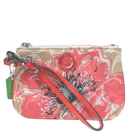 COACH 專櫃款牡丹花朵塗鴉設計織布手拿包-附禮盒