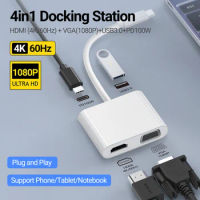 4K60Hz USB C to HDMI VGA Adapter Type C to VGA to USB C Thunderbolt 3 for Dual Monitor Adapter Compatible with Nintendo Switch