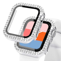 Diamond Cover For Apple Watch 9 8 7 6 se 40/44mm 41/45mm iWatch Series 5 42mm Protective Bumper Case Tempered Glass Film Covers
