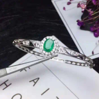 Natural real emerald bangle gemstone Free shipping For men or women 925 sterling silver Bangle