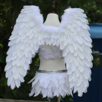 White Angel costume feather angel wings +bra+ skirts full set Nightclub singer dancer performance Role costume