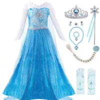 Frozen Elsa Dresses For Girls Snow Queen Princess Long Dress Kids Birthday Party Dress Cosplay Costu