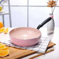 26CM Pink Wok Non-stick Pan Fried Scoop Pan Deep Fry Non-stick Pot Cooker General Use for Gas and Induction Cooker