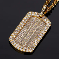 Full Rhinestone Crystal Dog Tag Pendant Necklace Star Jewelry Men Hip Hop Dance Link Chain Gold Silver Blingbling
