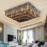 Grey crystal led ceiling chandelier living room designer modern luxury ceiling lights bedroom home decor rectangle kitchen lamp