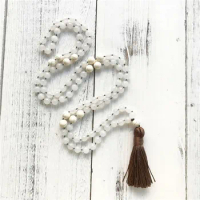 108 Mala Beads Necklace Hand knotted Tassel necklace White Howlite Mala Jewelry Meditation Beads Prayer Bead Fashion Decorative