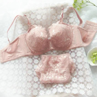 Lace Sexy Thin Push Up Underwear Solid Color Bra Set 100C 100D 100E bras plus size clothing lingerie for women 2 piece