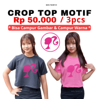 Crop Top Korea Motif 50rb Dapat 3pcs Kaos Cewek Lengan Pendek Murah T-shirt Basic O-Neck  Press Body