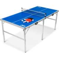 Penn Space Saver Table Tennis Table – Fully Assembled 6 Foot X 3 Foot Indoor/Outdoor Portable Table with Net,2 Ping Pong Paddles
