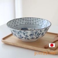 【Just Home】日本製染付系列8吋陶瓷拉麵碗1200ml 荷花滿塘(日本製瓷器 麵碗 拉麵碗)