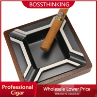 Square Cigar Ashtray Wood Base Metal Slot Cigar Ashtray Holder Cigar Ashtray Smoking Accessories Tools Tray Outdoor Ashtray