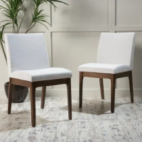 Dining chair set fabric/walnut veneered dining chair, set of 2, light beige