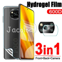 3 IN 1 Hydrogel Film For Xiaomi Poco X3 NFC M3 M4 Pro F3 GT F2 Screen Protector+Back Cover Gel Film+Camera Glass X3Pro X3NFC X 3