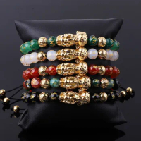 High Quality Colorful Natural Agate No Tarnish 18K Plating Stainless Steel Pixiu Lucky Feng Shui Bracelet Women Men JBS12506