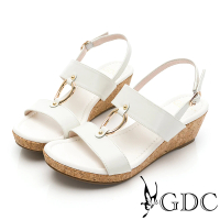 【GDC】真皮甜美簡約素色百搭金屬拉環木質底台夏日楔型涼鞋-米色(013379-10)