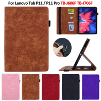 Case for Lenovo P11 TB-J606F L Embossed PU Leather Wallet Tablet Funda for Lenovo Tab P11 Plus P11 Pro Case TB J706F J716F J616F