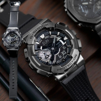 CASIO 卡西歐 G-SHOCK 百搭酷黑時尚 金屬錶殼 人氣雙顯(GM-110BB-1A)