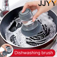 JJYY Kitchen Soap Dispensing Palm Brush Washing Liquid Dish Brush Soap Pot Utensils with Dispenser Cleaning