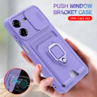 Slide Camera Protect Silicone Case On For Tecno Pova 5 Pro Pova5 4G Pov 5Pro 5G Car Magnetic Ring Holder Card Wallet Cover Coque