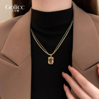 Kalung Loket Kristal, Golicc Maillard, Dua Lapisan, Untuk Wanita, Rantai Klavikel Indah, Koleksi Ora