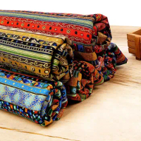 70x45CM Ethnic Style Cotton Linen Bronzing Fabric Household Textile Sewing Tablecloth Sofa Dress Cushion Curtain Pillowcase Bag