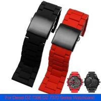 Silicone Stainless Steel Watchband for Diesel Watch Strap DZ7396 DZ7370 DZ4289 DZ7070 DZ7395 Men Rubber Wrist Band 28mm