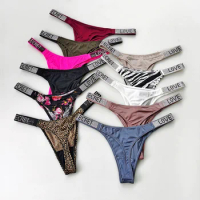 Low Waist Sexy Women Thongs Panties Rhinestones letter Diamonds G String Sports Thong Shorts Briefs T-back Fitness Size S-XL