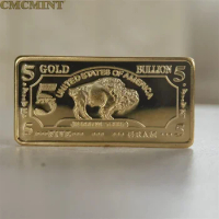 C25 Gold Plated Brass Bullion Buffalo Bar 5 Gram .100 Mills .999 Fine