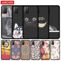 JURCHEN Silicone Phone Case For Xiaomi Mi Poco M3 Matte Black Cover For Xiaomi Poco M3 Fashion 3D Cute Cartoon Cat Dog Pattern