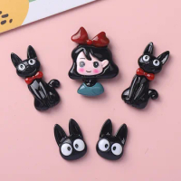 5pcs Cartoon glossy black cat resin flatback for craft diy supplies cabochons charms for jewelry nail art materials