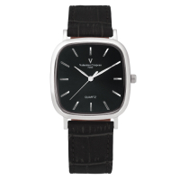 Valentino Coupeau 范倫鐵諾 古柏 經典方型腕錶35mm(銀殼/黑面/黑帶)