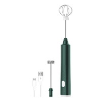 Electric Whisk USB Recharge Three Speed Kitchen Cooking Tool Bubbler Egg Cream Sauce Stirrer Handheld Milk Frother Green